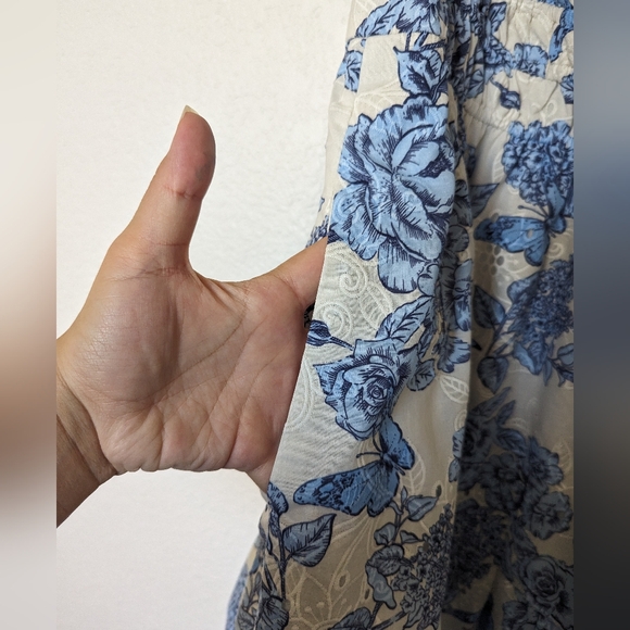 Eliza J Floral Flutter Sleeve Fit & Flare Cotton Dress Blue Size 16 Eyelet - Picture 6 of 9